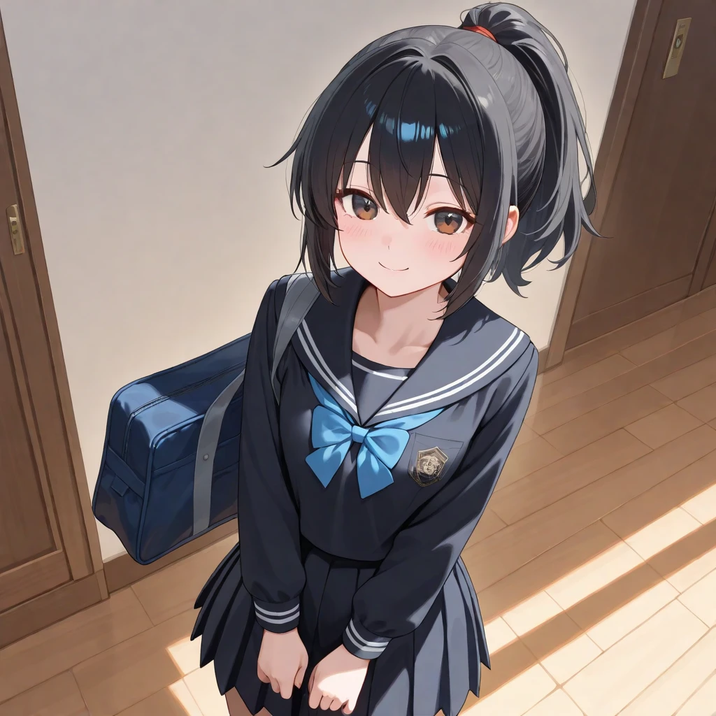beautiful girl、14 years old、Twin tails、Pleated skirt、Black Pantyhose、panties under pantyhose、Sister's Room、Highest quality, smile,Please sit down and take off your boots.、Pink Panties、Sweaty buttocks、Sweaty crotch、Low Angle、Cowboy Shot、Show the soles of your feet、Steam from the soles of the feet、Sweaty feet