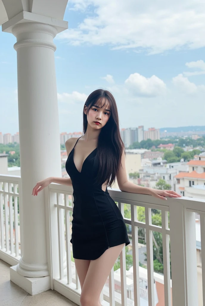 1 Girl,seaside,Soft Light,Chinese Beauty,Slit cheongsam,Dark-haired,long hair
