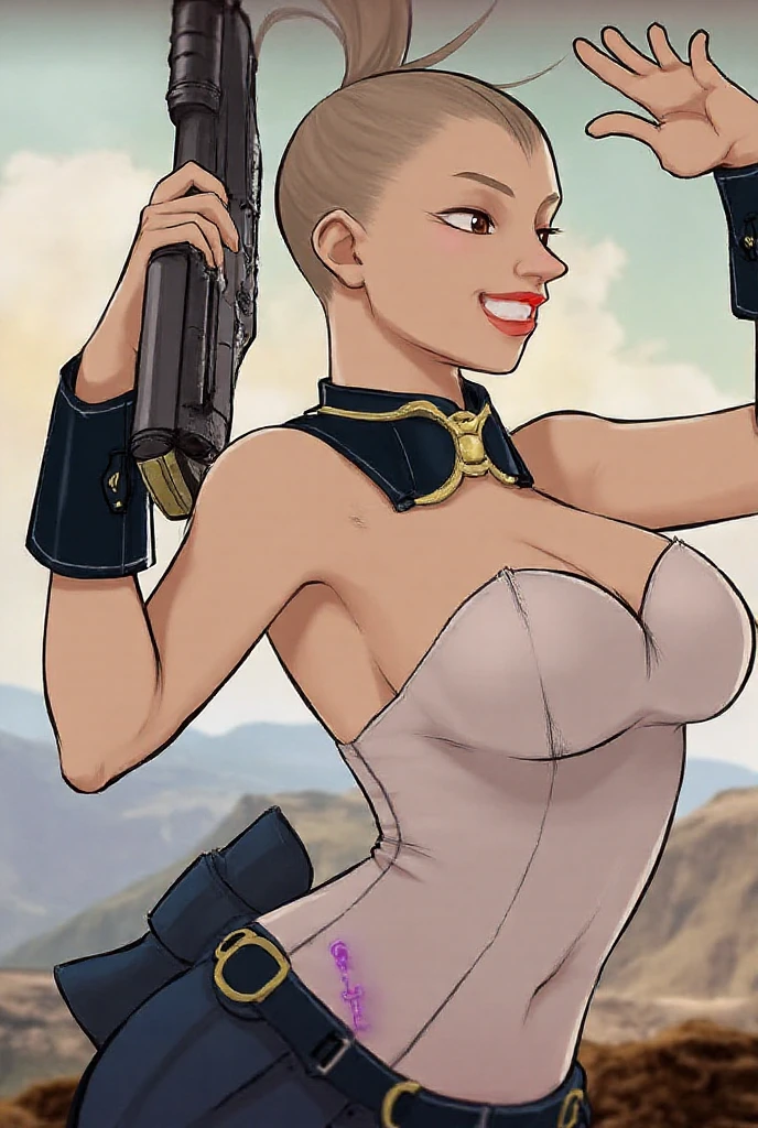 Very Hot and sexy beautifful Nude mech queen with a gun