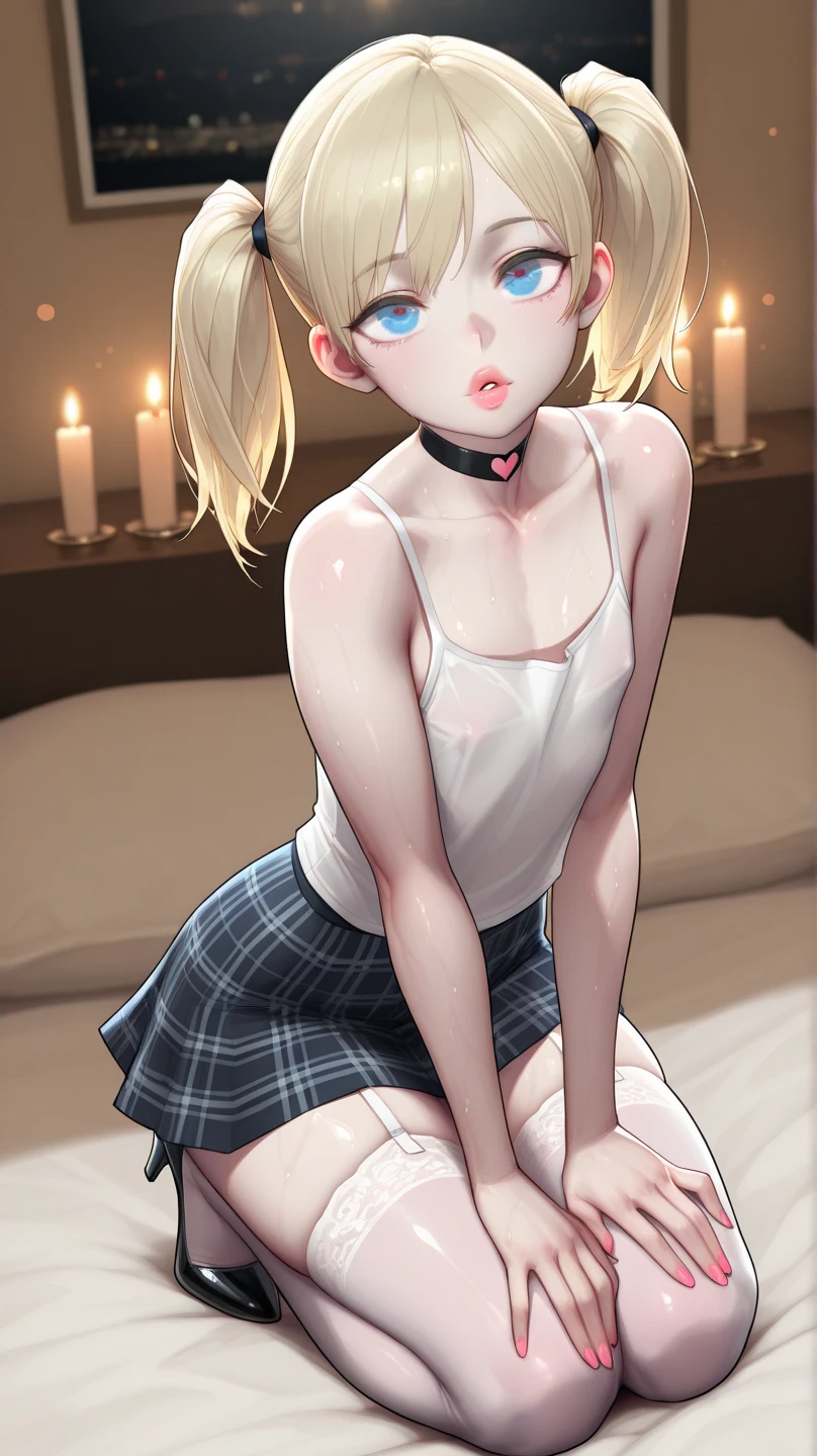 nsfw,((Petite)),(boy),Blonde twin tails,lips, (Ahegao),View your audience,seiza,Bunny girl,(Penis in crotch),Hands on the chest,(Ejaculation from penis),Drooling