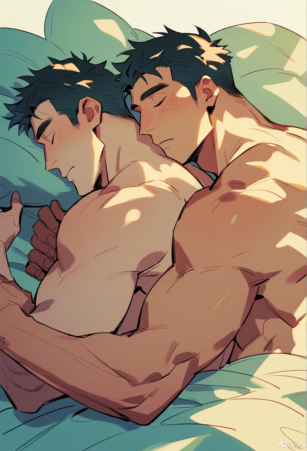 Dos personas gays teniendo sexo duro desnudas en una cama