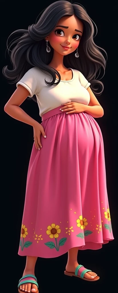 Disney Pixar Style Couple and Baby, alta qualidade, mulher gravida bonita de cabelos longos castanhos.