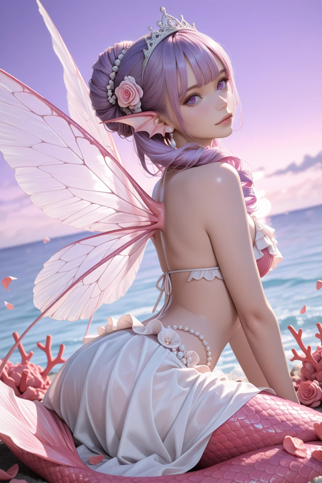 fairy girl on beach with tiny dragons