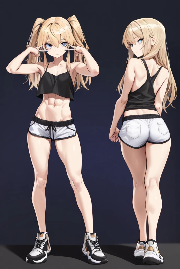 ((masterpiece)), (Highest quality), (Simple style), Blonde, Hyper Long Hair, Leotard, Bib, Low Rise Pants