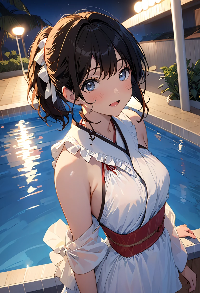 (((Mikoto Misaka))), Fancy swimsuit, full bodyesbian, The highest image quality, hightquality, high detailing, 超A high resolution, 8K, depth of fields, Cinematography, intricate detailes, Elaborate, meticulous, Magnificent, Maximum Detail, Extreme beauty,three-dimensional silhouette, correct proportions, Realistic portrait, Face Close-up, a very temperamental beautiful girl, Slender figure, Exquisite facial features, Perfect face, clean and flawless face, watery big eyes crystal clear