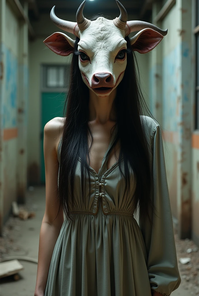 "(The best lighting, alto contraste, oscuro, dramatic),(Chica junto a una cabra negra gigante, Open the rib cage, autopsia, caldero con huesos humanos, sangre por las paredes),Luz Caravaggio"