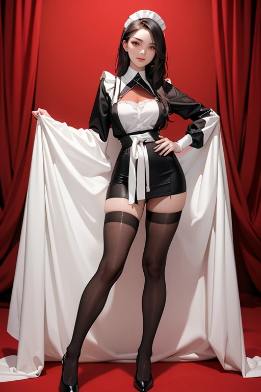 [1girl|solo], (Masterpiece: 1.1), (Best quality: 1.1), (Rock [[White gradient shirt: Black appliqué with patches and pattern morning dress: 0.85]: [Black collar exposed miniskirt: earthy tone hip slit miniskirt: 0.15]:0.7]:1.25), (tweed [[coral wool A-line transparent transparent transparent skirt: turquoise sleeveless tutulum: 0.05]: [green transparent tongs: orange ultra-transparent linen shirt: 0.15]), [ (NSFW:1.0):(NSFW:0.95):0.15], [Medium: [Large|Medium]:0.35] breasts, corset, rest [black: pink: 0.65] theme, (gradient background: 1.1), portrait, rest [blonde: sky blue: 0.05] hair, blunt bangs, ji cuts, long hair, side ponytail, white panties, flip skirt, flip skirt, [blue: purple: 0.85] eyes, delicate black witch hat, holding a magic wand, white sheer heels, transparent lace suspenders, white transparent high heels, erotic seduction pose, erotic seduction pose, flip skirt, flip skirt, white lace thong transparent panties, white high heels, panty panties, panty panties, panty panties, comfortable expression to enjoy, panties