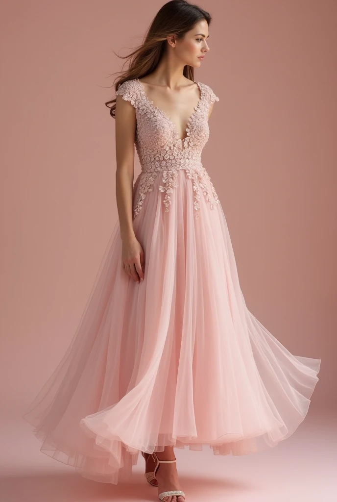 I want to design a luxury lady's dress in pastel pink