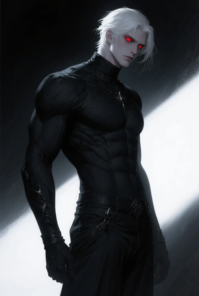 masterpiece, highest quality, (solo), (perfect face:1.1), (high detail:1.1),dramatic, 1guy, (pale skin), long blonde hair, neon blue eyes, androgynous man, (solo), gothic, moon, night, holographic luxury suit, covered navel, pouty lips, curvy guy, perfectly drawn face, futuristic city, detailed background, art by artgerm and greg rutkowski, cinematic lighting, roses, fashion, balenciaga, Alexander McQueen, glitter