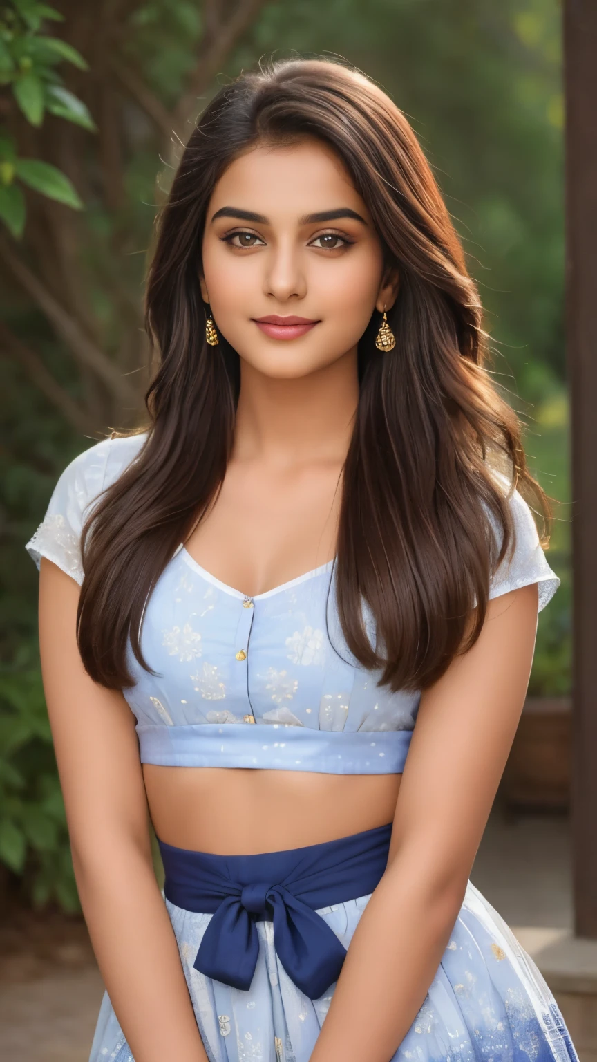 A stunning Indian girl, 25 years old, poses waist-up in an ultra-realistic digital art piece by Razumov and Volegov. She gazes off-camera with a soft, natural light illuminating her rosy cheeks and v-shaped face. Her smooth skin is adorned with long, ginger hair styled in a bang, framing her detailed features. The focus is on her fantastic face, showcasing her bright smile and sparkling eyes. The background is a subtle watercolor blend, reminiscent of Cameron Gray's art style. The image is rendered at 8k resolution, blending the boundaries between digital and traditional mediums.