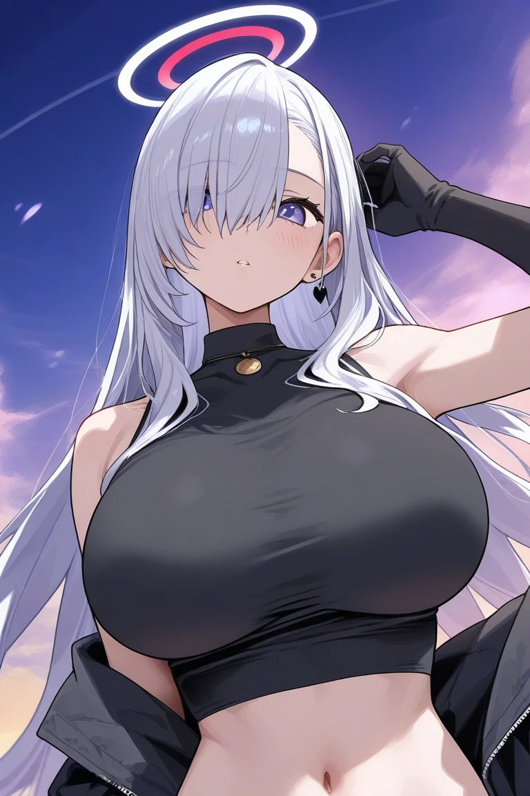 Beautiful girl, silver hair, big breasts,