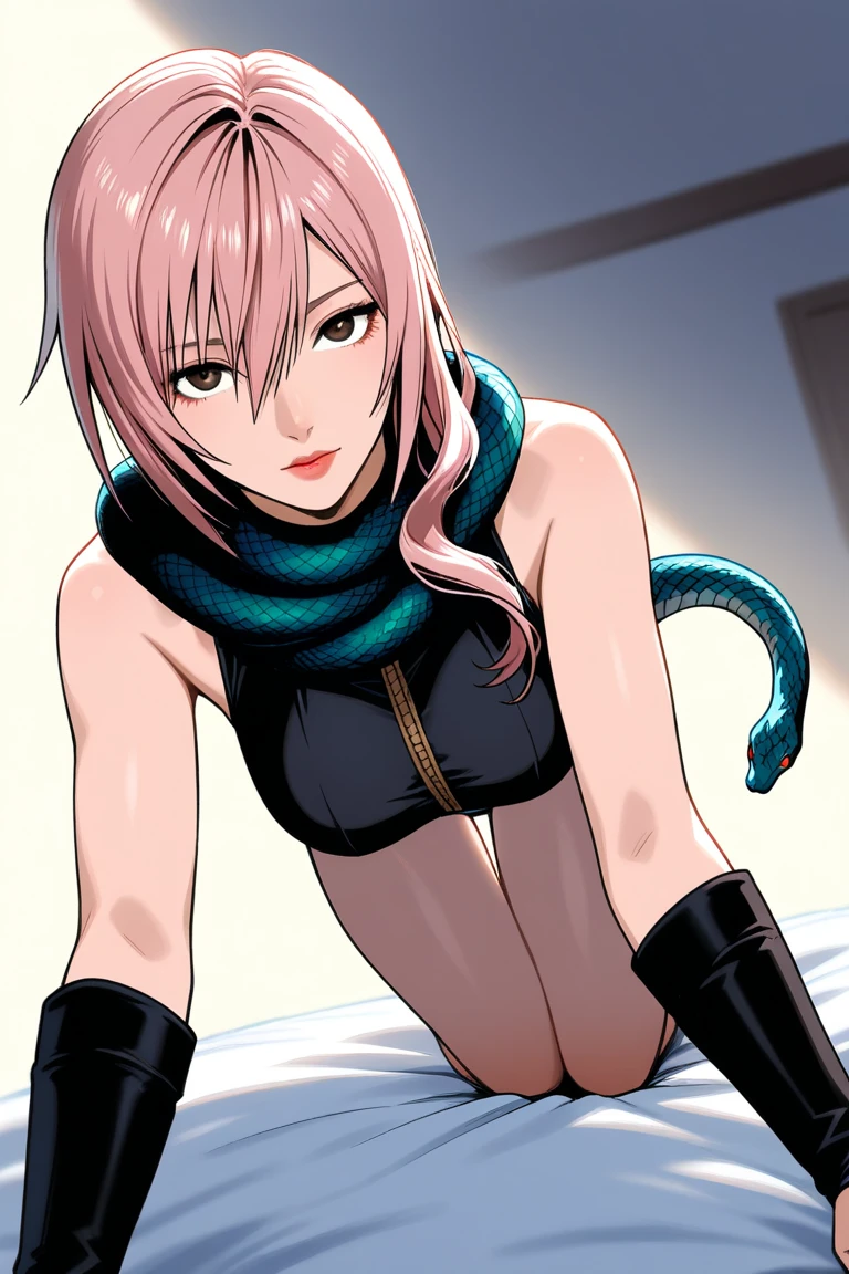 ((best quality)), ((highly detailed)), masterpiece, absurdres, detailed face, beautiful face, (detailed eyes, deep eyes), (1girl), dynamic angle, pov, <lora:hairdetailer:.9>, <lora:MeiS2-Moka19:.9>, MeiS2, pink hair, medium hair, yellow eyes, symbol-shaped pupil, large breasts, smiling, black tank top, bare shoulders, cleavage, clothes around waist, black pants, black gloves, fingerless gloves, (inside, in a gym)