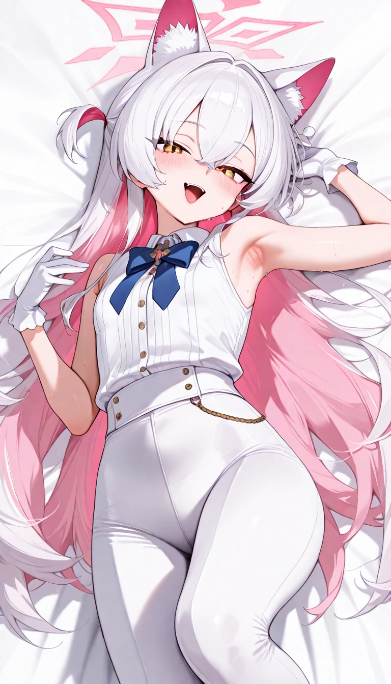 1girl in、Underwear、cute little、Upper body portrait、white hair、Cat's ears、