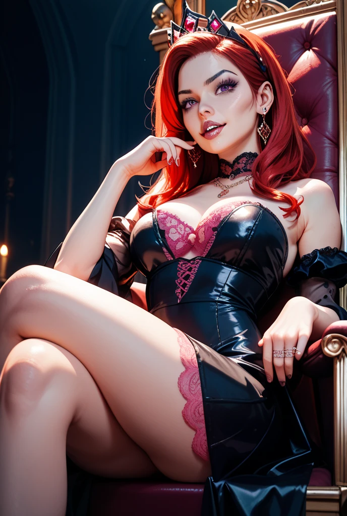 arafed photo of a woman in a black dress sitting on a bed, ((RED HAIR ))glamour pose, olga buzova, sexy pose, elegant seducing pose, sexy dominant pose, glamorous pose, very sexy pose, seductive lady, glamour photography, claudia schiffer, attractive pose, skintight black clothes,
