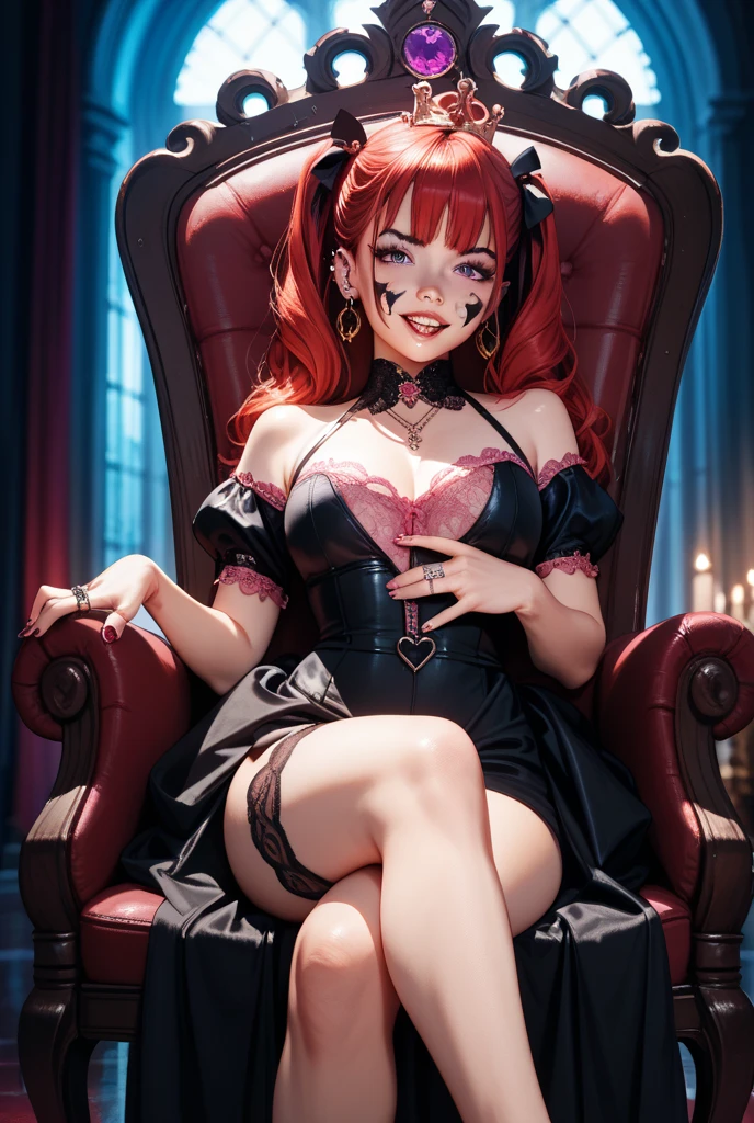 (Obra maestra, mejor calidad, alta calidad),solo, mirando_en_espectador, sonrisa, Falda, purple_eyes, de pie, rojo_cabello, botas, armadura, alto_tacones, mano_en_cadera, rodilla_botas, breastplene, armaduraojo_vestido, armaduraojo_botas, rodilleras, (centrapposto:1.2)