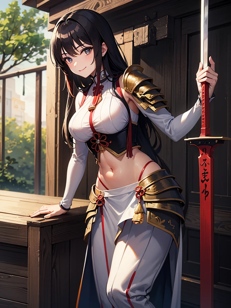 (Japanese women)、(Warrior Princess)、(War Goddess)、(Black Hair)、(ponytail)、(Old Japanese Armor)、((Holding a Japanese sword))、(True to prompts)、(upscale)、(Glaring with sharp eyes)、(Super big breasts),(battlefield)、((Many Enemies))、(sunny)、(blue sky)、(Best lighting)、{{{Browsing Caution}}}、{{{masterpiece}}}, {{{Highest quality}}}, {{ultra-detailed}}, {{shape}}, {{{Very delicate and beautiful}}},{{extremely detailed CG}}、{{unity 8k portrait}}、{{Fabric Shading}}、{{super detailed skin}}、{{Perfect Anatomy}}、{{detailed}}、{{Dynamic Lighting}}、{{{beautiful detailed eyes}}}、{{{beautiful detailed Face}}}、(Perfect Legs)、(Perfect breasts)、(Perfect pose)、(Perfect body)