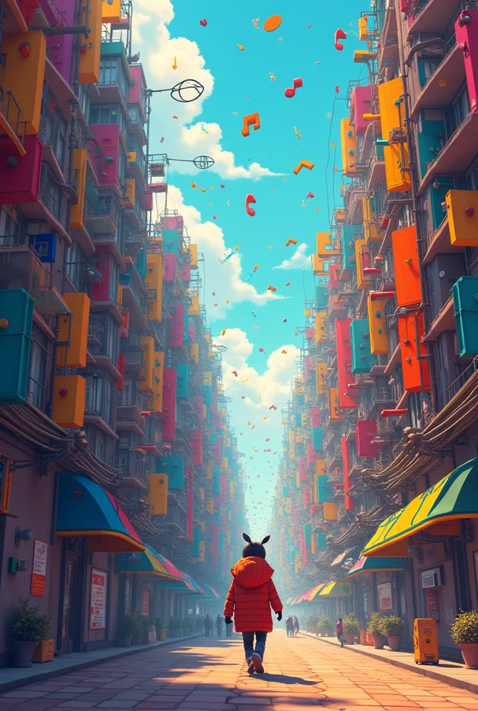 notes make up everything,A city made of musical notes,Mr.々colored notes fly through the air A world where the,Extremely colorful,