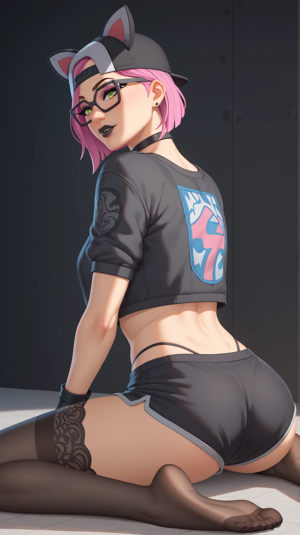 lynx traje de spider Gwen, mascara, Blanco y negro, leggins Negro, tenis converse pose heroico , Cyberpunk, Noche