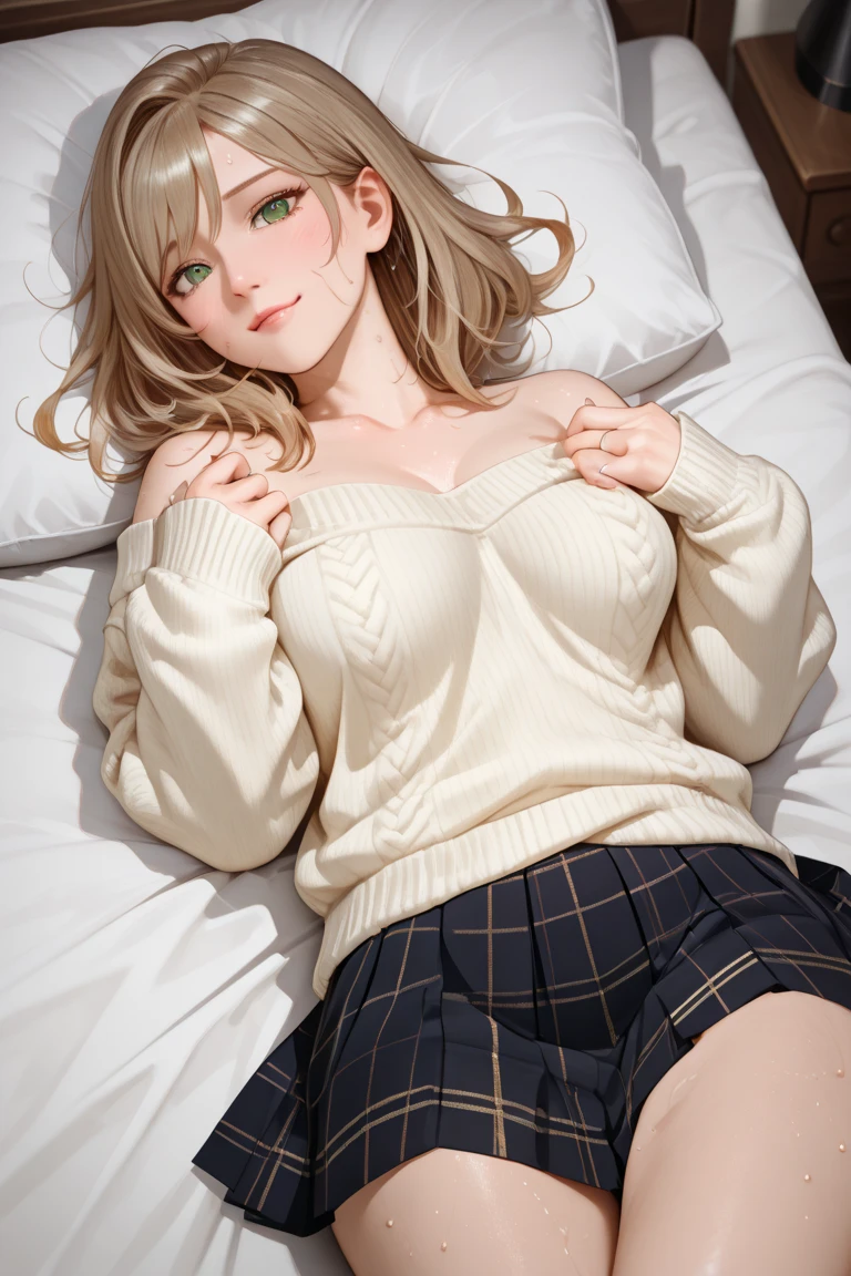 (masterpiece: 1.3), (Maximum resolution: 1.2), (Ultra HD TV: 1.2), Cinematic Light, 8K resolution, Detailed facial features , (Sharp focus: 1.2）,Perfect Style, Beautiful Face, Acura, Anatomically correct, Highly detailed face and skin quality感, Beautiful Eyes,ThroughｋBright Eyes,  Natural Cheeks, Glowing Skin,  (Glossy Lips: 1.4),、 (A shameful expression: 1.2),Highly detailed face and skin quality, Natural Cheeks, , Glossy Lips,Exposed cleavage、（White mucus on chest:1.6）（White mucus on thighs:1.6）、、Humiliating、shame、Please open your knees、dissatisfaction、anger、tears、sorrow、Glaring at the camera、Spread your legs、、Sparkly little earrings and necklace、Disheveled clothes、stockings、Drenched in sweat、stockings 女性,1 person、 first class cabin、On the bed(On my back, Lying down in bed, Lying down in bedいる, Lying down, )、blonde、Blonde、Blue-gray eyes、Green-gray eyes,(Mini skirt and cardigan:1.4)、scarf、dissatisfaction、Masturbate、Beautiful nipples exposed、Soft Breasts、Healthy legs、Bare thighs、lean on the sofa with your knees raised、Touching a woman&#39;s genitals with a pen、Playing with the folds of the vagina with a pen、Exposed female genitalia、nude crotch,nude hip,nude legs、