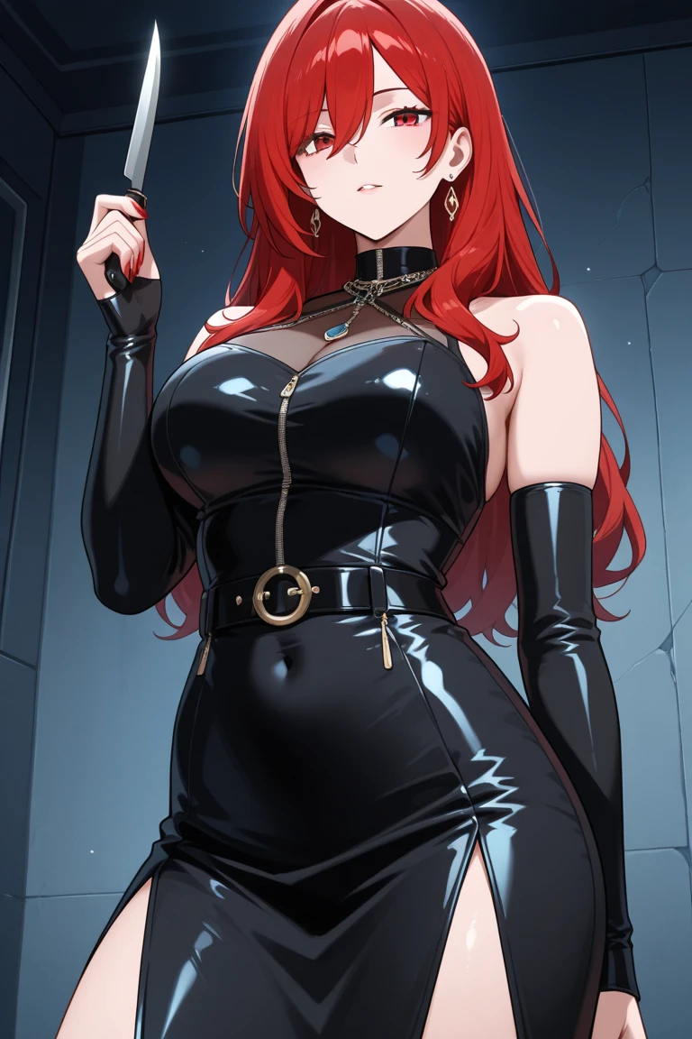 "(best quality,4k,8k,highres,masterpiece:1.2),ultra-detailed, (Ruiva),large bust (grande busto),sexy,black leather spy outfit (black and leather spy clothes),cleavage (abertura nos seios),pointer une arme vers l'avant  (apontando uma arma para frente),dark room (sala escura),intense lighting (intense lighting),mysterious atmosphere (atmosfera misteriosa)"