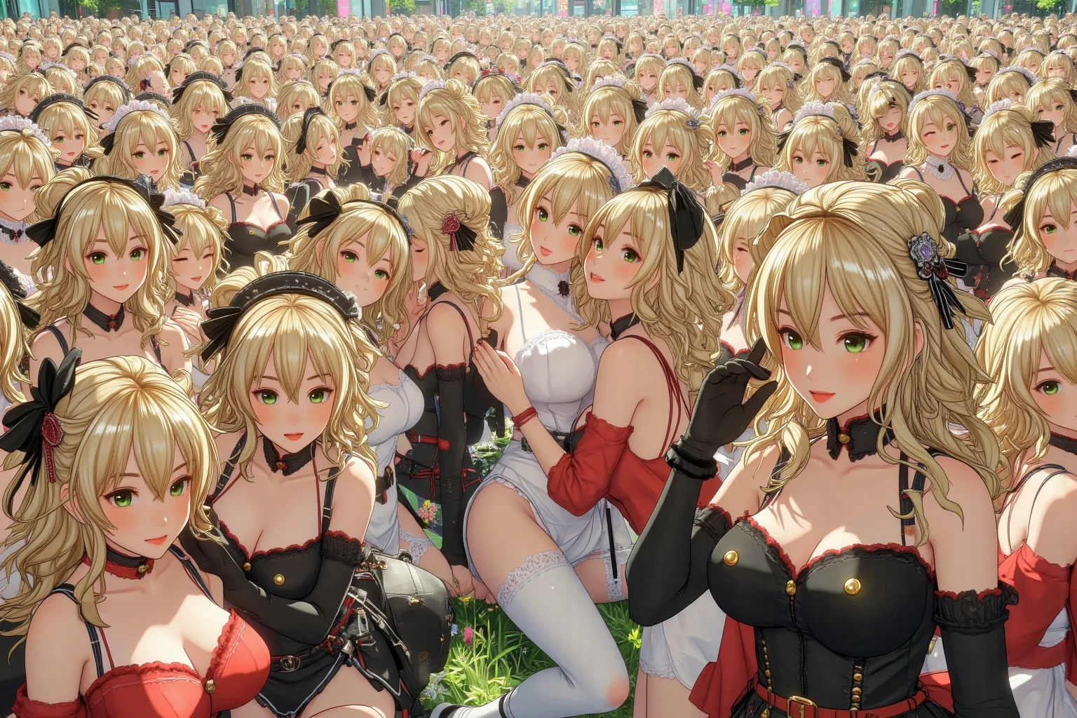 ((highest quality、High resolution))、Blonde、、No panties、I'm inviting you to have sex、((Two cosplay girls show their pussies))、Love juice