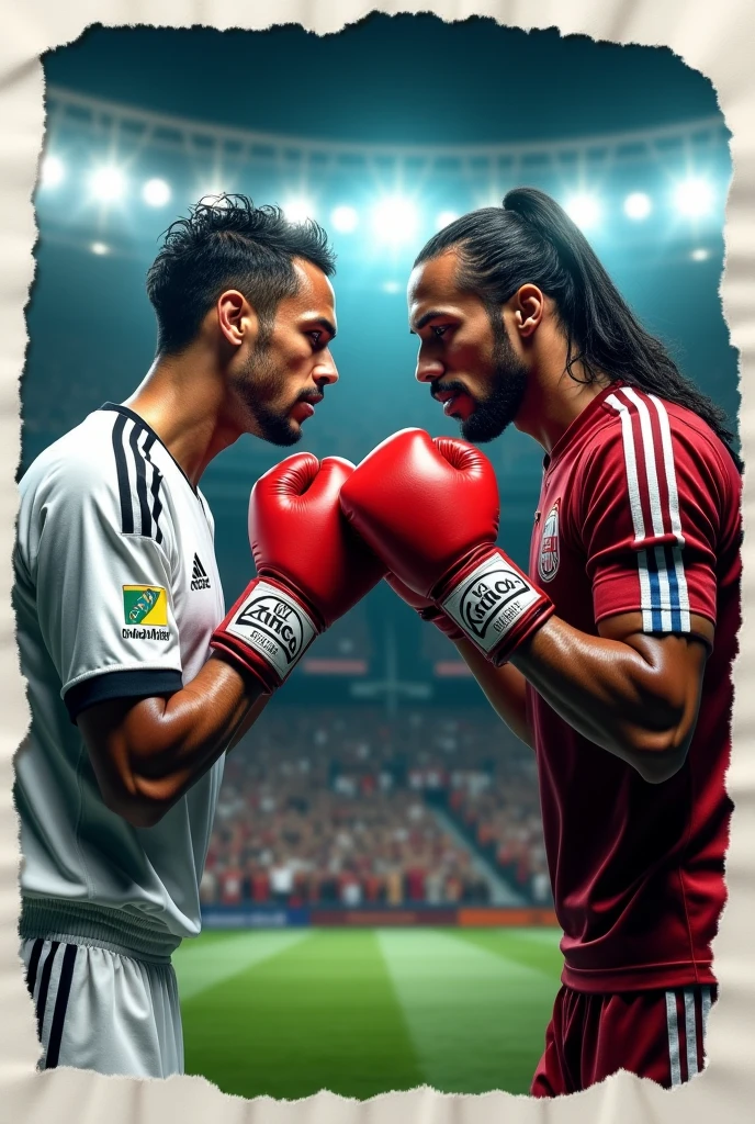 Shirtless Mexican male soccer player wearing mma gloves crossing arms