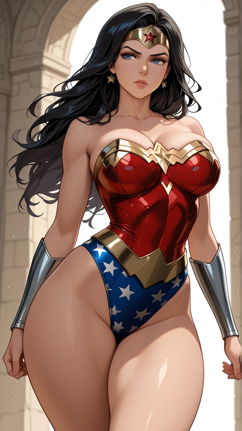 (((SUPERHEROINE WONDER WOMAN esta vestindo lingerie rendada branca, white lace pantyhose,  wearing super high heels))), (((Humiliated inside the stone prison, obrigada a se prostituir))), ((Ela foi estuprada)) ,((SUPERHEROINE mulher maravilha com uniforme em farrapos, frayed pantyhose)), (Wonder Woman is standing, on tiptoe), (She's crying a lot, ela tem cabelo preto, ela tem cabelo longo)), ((She wears a thick metal necklace around her neck..)), (obra-prima, melhor qualidade) 1.5, 1 garota, sozinho, (sexy, mulher bonita, rosto perfeito, olhos perfeitos), corpo inteiro. ((She is wearing white starry lace panties)), tears running down your face)), ((Mulher Maravilha em cativeiro, arms tied behind the back, shibari, hands tied behind the back,painful restraint by ropes)