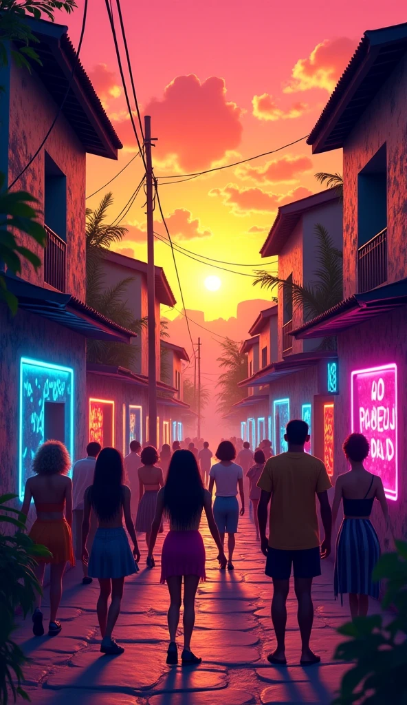 there are many people walking down the street at night, in style of digital painting, in style of digital illustration, night life, people in the streets, on a street at night, drawn with photoshop, posterized color, people at night, night time scene, people on the streets, street night, stylised painting, in city street at night, stylized digital illustration