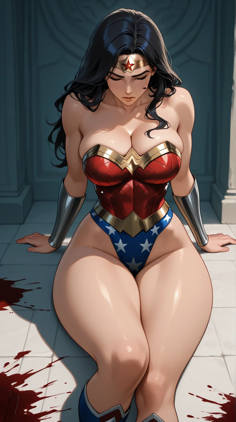 (((SUPERHEROINE WONDER WOMAN esta vestindo lingerie rendada branca, white lace pantyhose, wearing super high heels))), (((Acrobatic pose, She's at the Pole Dance Studio))), ((Ela foi estuprada)) ,((SUPERHEROINE mulher maravilha com uniforme em farrapos, frayed pantyhose)), (Wonder Woman is standing, on tiptoe), (She's crying a lot, ela tem cabelo preto, ela tem cabelo longo)), ((She wears a thick metal necklace around her neck..)), (obra-prima, melhor qualidade) 1.5, 1 garota, sozinho, (sexy, mulher bonita, rosto perfeito, olhos perfeitos), corpo inteiro. ((She is wearing white starry lace panties)), tears running down your face)), ((Mulher Maravilha em cativeiro, arms tied behind the back, shibari, hands tied behind the back,painful restraint by ropes)