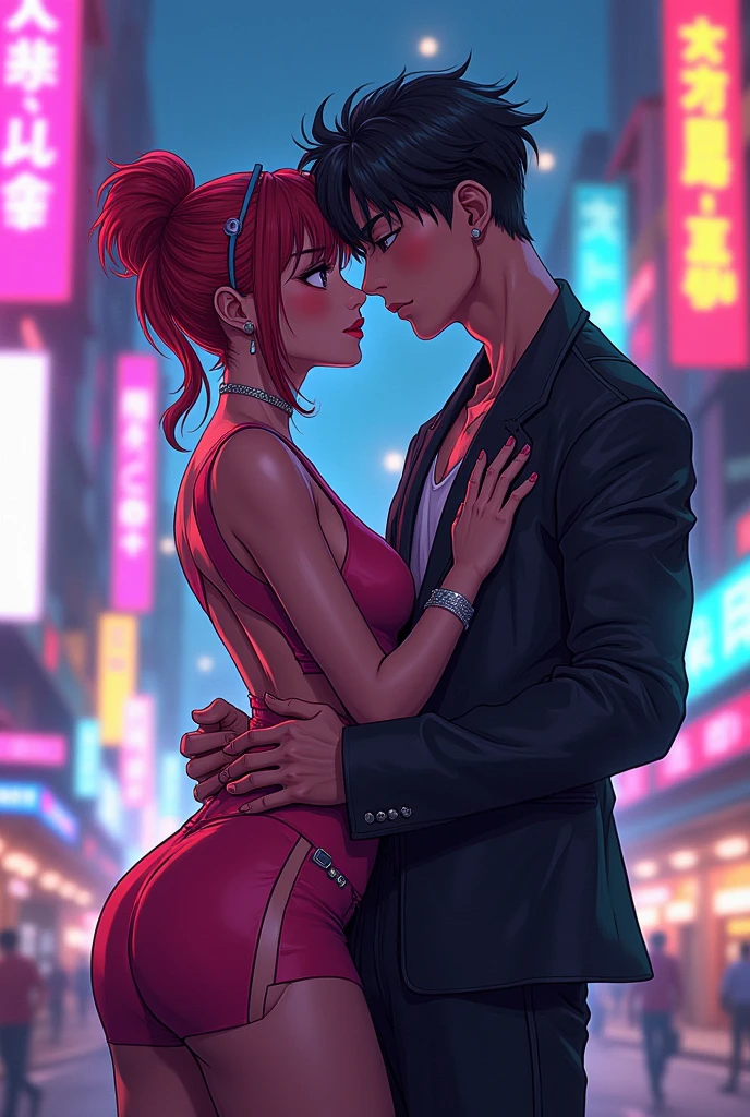score_9, score_8_up, score_7_up, Japan Male Singer, (pink hair, bra, sexy dress, orgasm), love, have sex, rape , in street, night city , Proportional body, perfect body figure