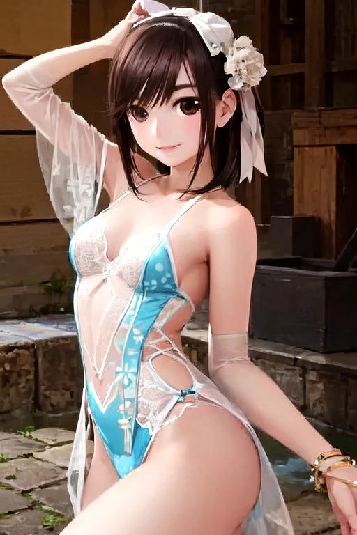 (quality)), ((masterpiece)), Recommended results、Puffy nipples、(see through:1.5)、straighten your back、abdominal muscles、huge bust、angle to floor:1.2、low camera angle、There is air leakage in the crotch，Daji