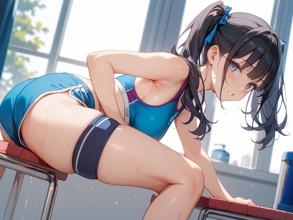 Saki-chan, a member of the rhythmic gymnastics club wearing a pink leotard, was practicing rhythmic gymnastics in the gymnasium.、I fell unexpectedly、I'm lying face down。Eta、Her stomach stuck to the sticky sheet.、I couldn't get up.。