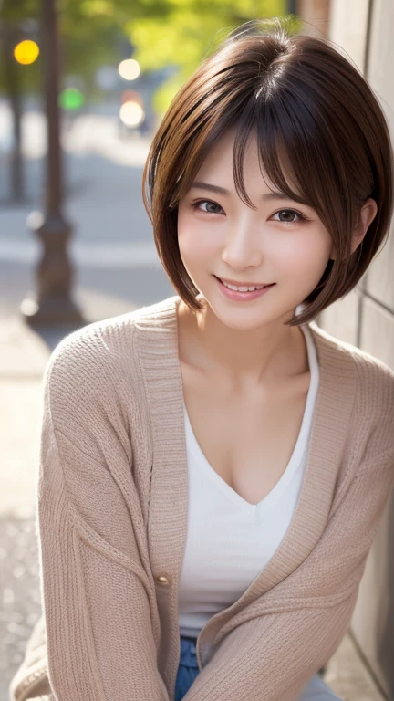 (Masterpieces , Best Quality :1.4),(realistic , photo-realistic:1.4):8K, 10yaers old, Teen, Raw photo, absurderes, award winning portrait,( extremely detailed face and eyes:1:0),shiny skin,Smile, Solo, Idol face, Delicate girl, Upper body, Digital SLR, , Candid, Sophisticated, Thin arms, Professional Lighting, Film grain, chromatic abberation, , (Bokeh:1.1) , Distant view Abandoned house , closes mouth ,( sweater:1.2 ), A dark-haired , tiny chest, (Spacious cafe with high ceilings and large windows, flooded with natural light)
