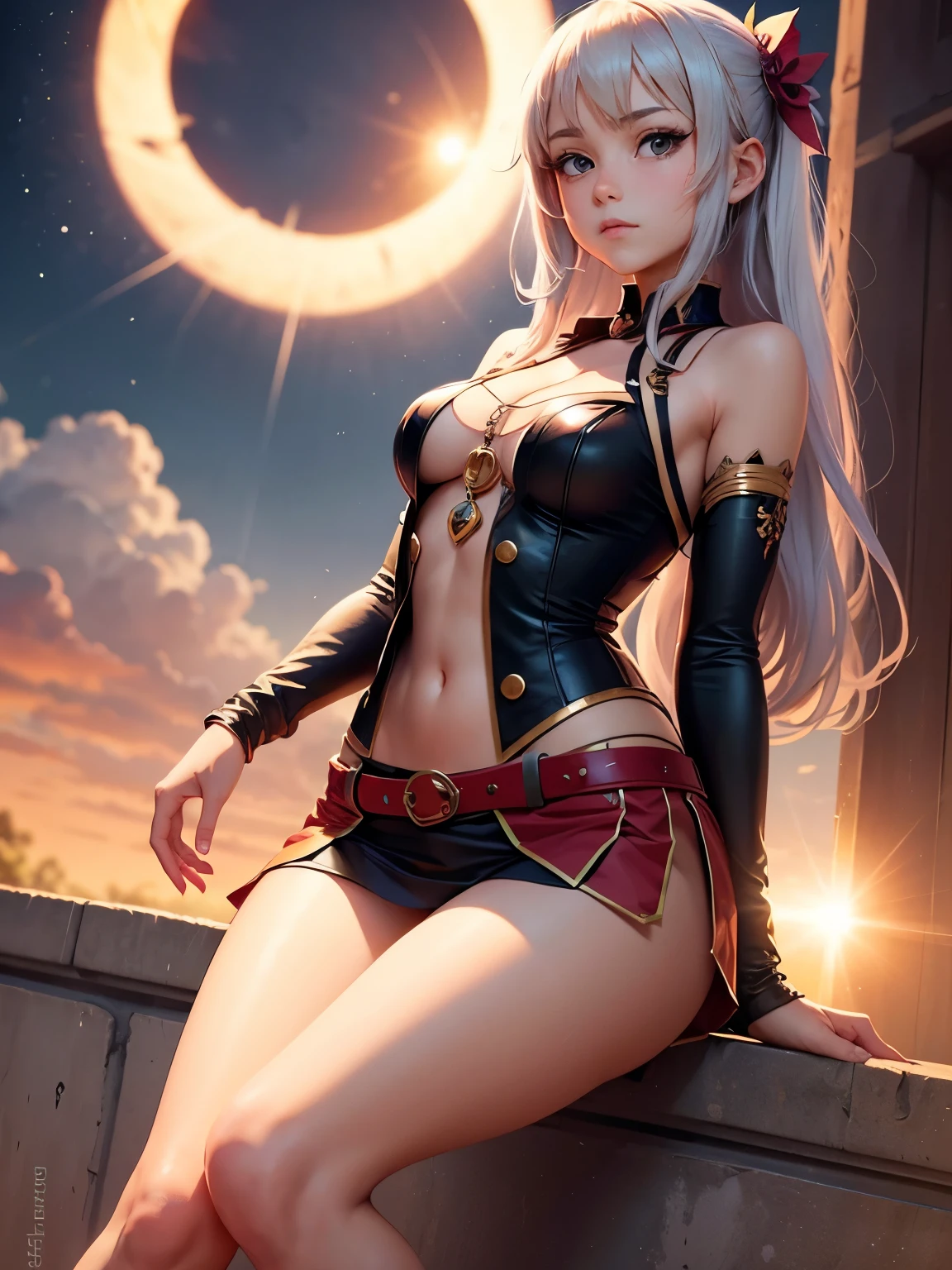 realistic visual effects,attractive beautiful,dramatic contrast,Gentle lighting,Delicate warmth,the soft light,hyper HD,Extremely colorful,best qualityer,Snow-whiteskin,8K high quality,Sexy goddess,A pair of big eyes are beautiful and moving,White skin,Makeup,Sexy outfit,Armed with futuristic modern weapons,gold;jewely;Blue Electric,【Background with】Large gears,Large gears,Doomsday ruins,Giant tornado,Strange sky,Lightning Thunder,The setting sun burns the dark clouds,Multiple planets,The end of the world,Multiple planets,Mards,Jupiter,Mercury,Strange sky,The Eiffel Tower,Egyptian pyramids
