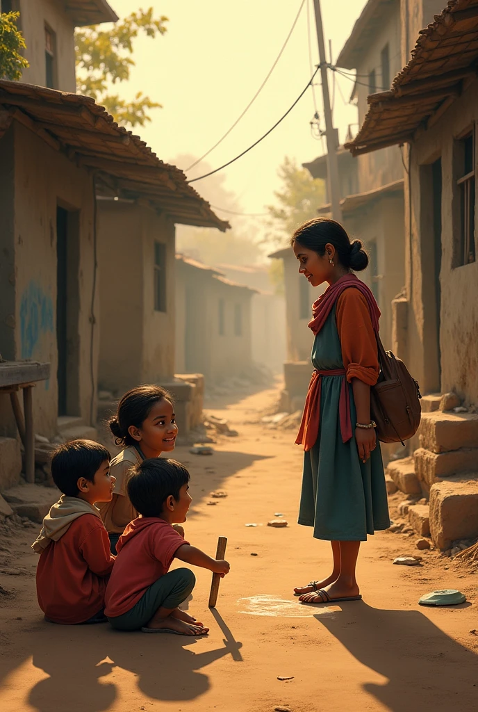 girls and boys playing Holi, beautiful colors, bright sunny day, sunrise, Indian streets, small kids, adults playing colors, Indian traditionally cloths, trees, mountain