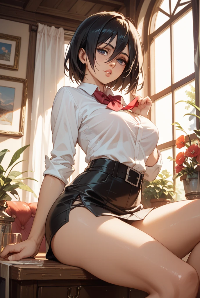 8k, masterpiece, best quality, 1girl, beautiful face, multicolored hair, short hair, glasses, earrings, mole on breast, sexy, miniskirt, navel piercing, school uniform, collar bone, smirk, flirtatious, fullbody view, lying in bed, looking at viewer, tattoo, wet shirt.