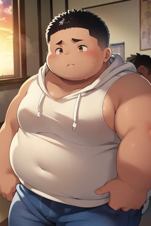((androgynous)), beautiful, (very short hair), (pudgy face), nipples, (へそ), ((boyish)), (cute), (chubby), belly, (sexy), (thick), (beefy), (nude), (handsome), muscular,