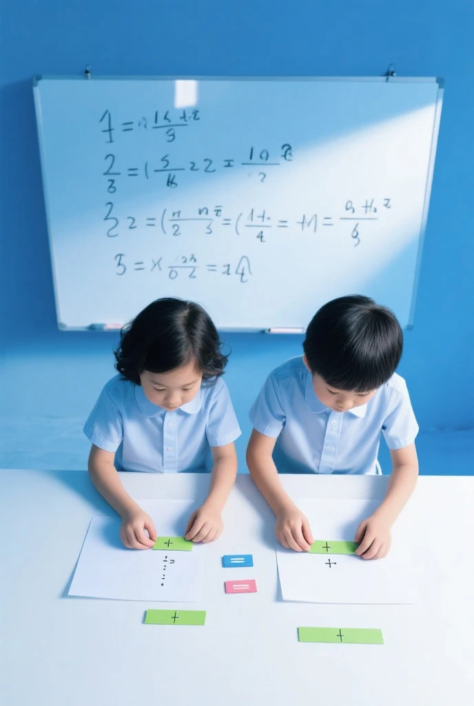 funbook for 8-10 yeras old kids, on the picture kids are playing, solving math additions