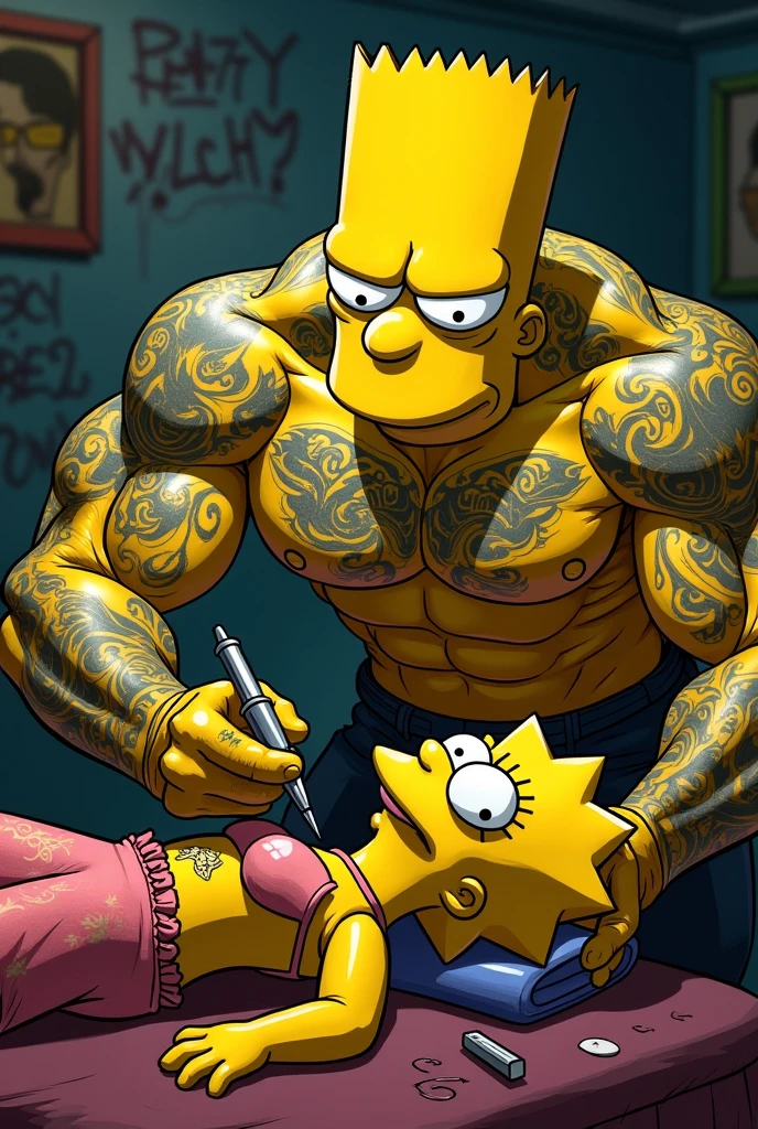 Marge from simpsons restrained in a bed , (ropes), trapped, shackles, spread leg.anus ,tétons,semelle compensée,bas blanc ,haut talon rouge ,gros cul ,porte-jarretelles