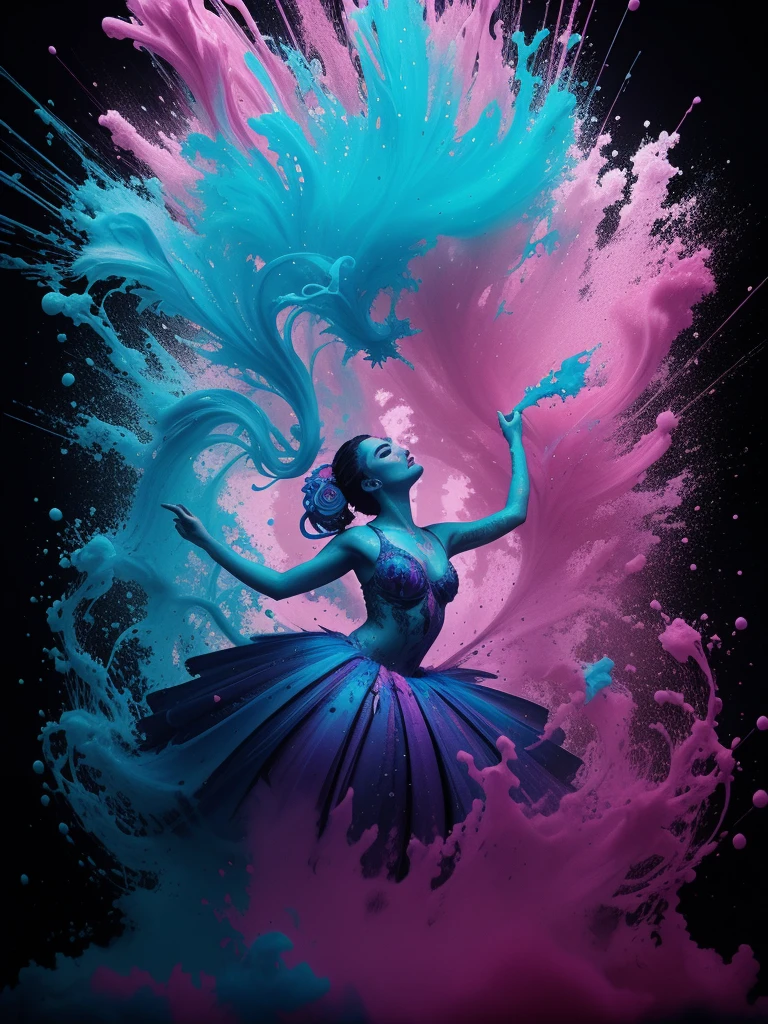 Alberto seveso art, dancing sillhouette, water ink, blue, purple, pink, ink water, ink cloud, alberto seveso art, loose painting style, intricate detail, cinematic lighting, octane render, 8k render, volumetric lighting