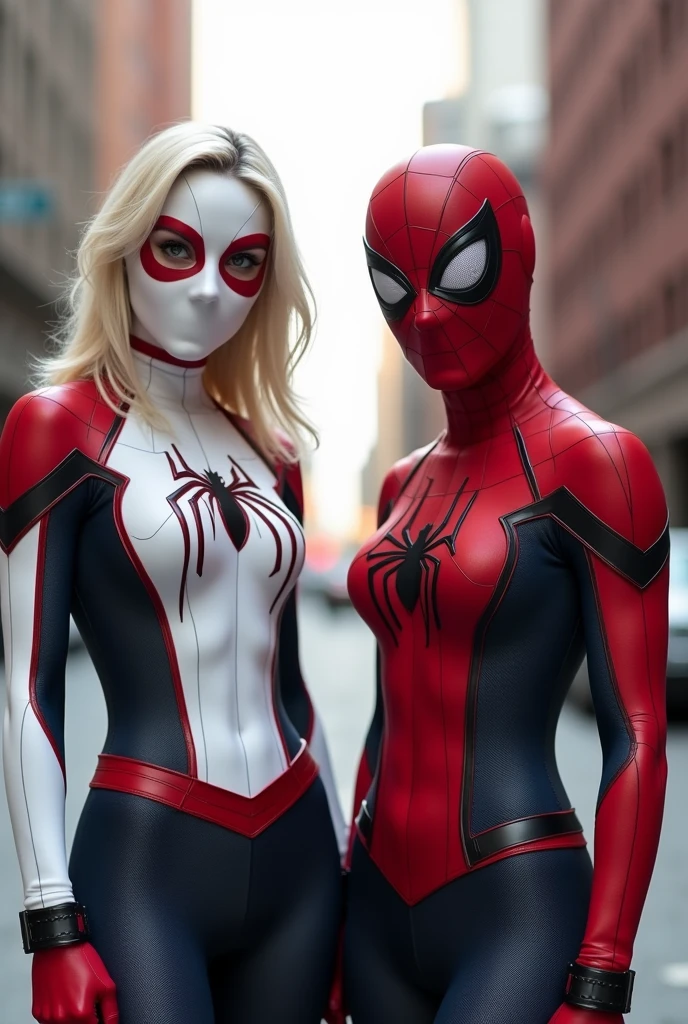 (2heads:1.2), two women with red hair and black tops are standing next to each other, gwen stacy, artgerm and lois van baarle, artgerm and genzoman, inspired by Mary Jane Begin, spider - verse art style, mary jane, artgerm comic, artgerm and j. dickenson, spider-gwen, spider - gwen