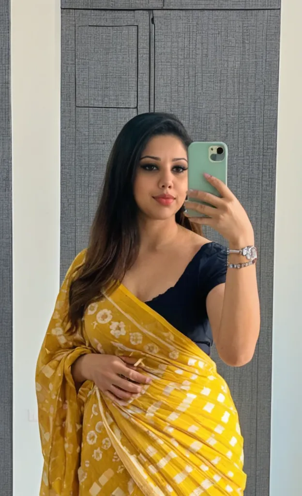 woman taking a selfie in a mirror with a yellow blouse, candid picture, indian, traditional beauty, 18 years old, very very low quality picture, 30 years old woman, 3 0 years old woman, assamese aesthetic, with lovely look, around 1 , indian girl with brown skin, with yellow cloths, 2 2 years old