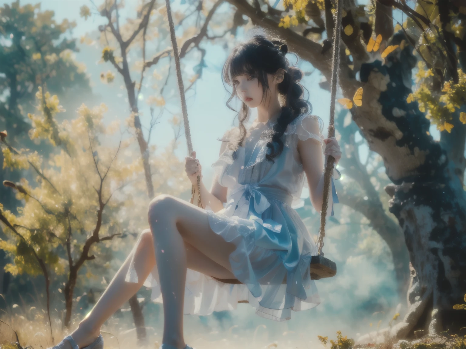 ultra high resolution,((masterpiece))),(((best quality))),((super detailed)),((extremely delicate and beautiful)),cinematic light,detailed environment,(real),
(8k, RAW photo, best quality, masterpiece:1.2),(realistic, photo-realistic:1.37),extremely detailed,photography,Amazing,finely detailed,best quality,ultra high res,
xuer swing,high gloss,extremely beautiful skin,natural skin texture,(Milky skin:1.2),(shiny skin:1.4),1gir,solo,
red butterflies,White dress
