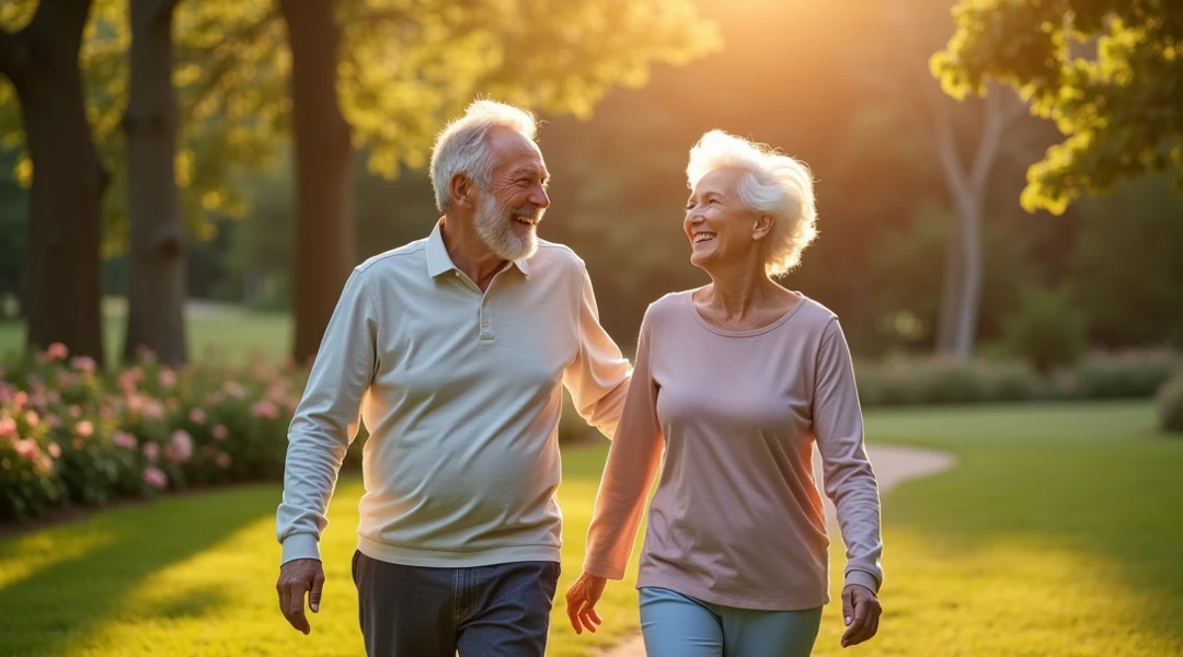 a couple in their 60s who look healthy, energetic and happy who has a positive and confident appearance
