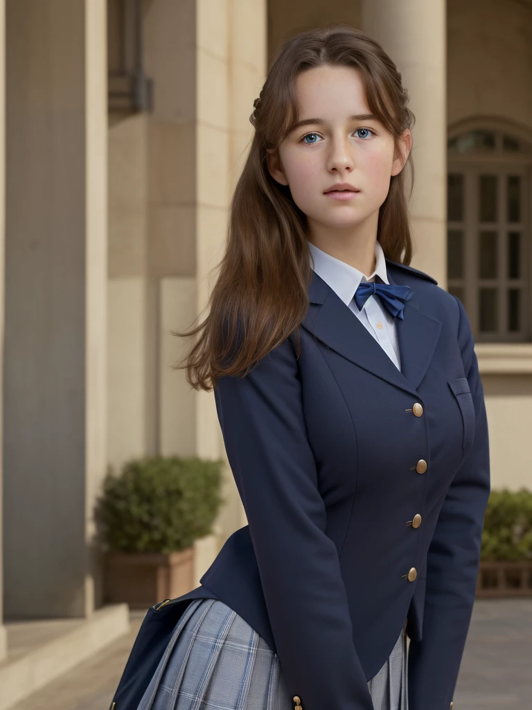 Oil painting of a St Trinians schoolgirl. 