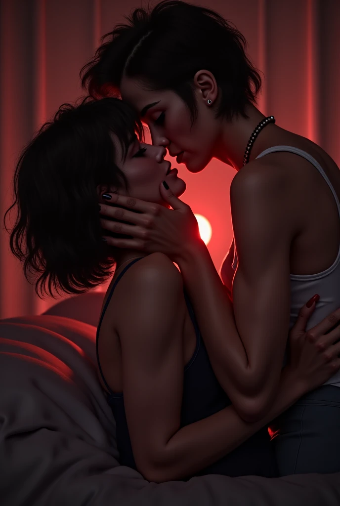 1 beautiful mature woman,1 beautiful young woman,intimate hug,wearing lingerie, extremely detailed,high quality,photorealistic,8k,detailed facial features,detailed clothing,warm golden lighting,cinematic composition,emotional expression,tender affection,depth of field,soft pastel colors