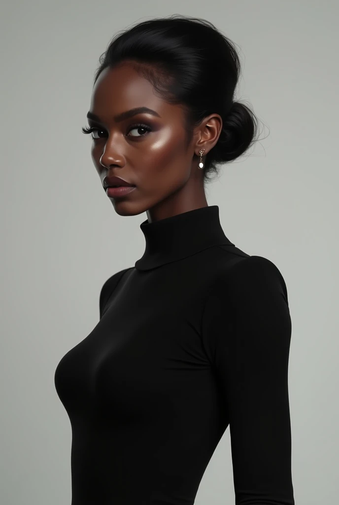 editorial photo of High 1 fashion portrait shoot of a black supermodel symmetrical lines, neoclassical style, bold reds and blacks, shot on Hasselblad X1D, split light, close up shot, 32k, cinematic composition, professional color grading, film grain, atmosphere, wondrous