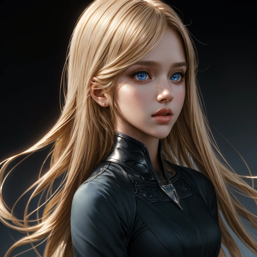 Girl child 10 years old, Russian blonde in braids, com roupa de jaqueta de couro vermelha, estilo retrato, flames are glowing in the dark with a reflection of the fire, chamas de fogo, chamas no fundo, fogo e chamas.