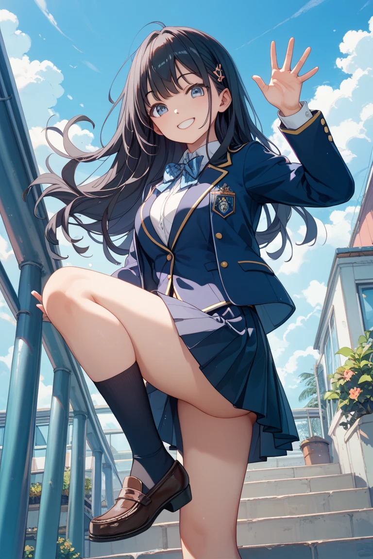 (masterpiece、highest quality、High resolution、realistic pictures、real looking skin:1.1)、
(She is wearing a navy blue uniform blazer over a white blouse.、Wearing black loafers、「belong to」with a shy look、bright red face:1.1)、
1 girl、high school girl、18-year-old、alone、beautiful eyes、shining eyes、brown hair、medium long hair、The place is a high school、
(Wearing a navy blue uniform miniskirt:1.8)、
(wearing loose socks:1.5)、
(A skirt that flips up in the wind:1.8)、
(panties are slightly exposed:1.5)、
(Are standing:1.5)、
(I'm holding my skirt down with my hands because I'm embarrassed..:1.5)、
(simple light blue cotton panties:1.5)、
NSFW