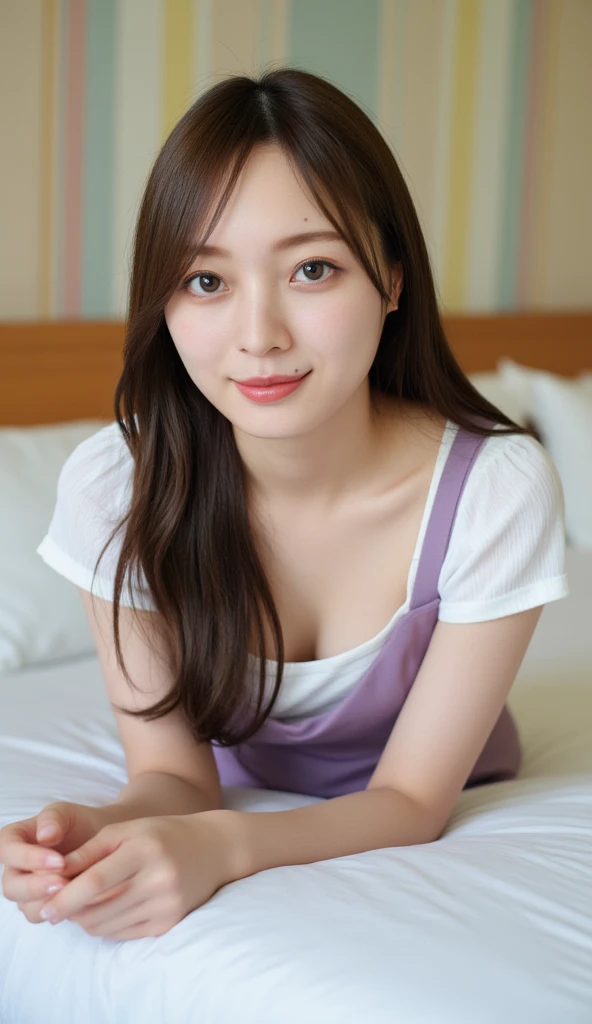 (1 Girl )、(28years old,Beautiful Japanese,round face、Refreshing、clear、seems kind、stylish、Pitiful、cute like an angel、cute、black eyes、(Single eyelid:1.3)、(Beautiful skin), {(Japan human face:1.6),(General facial features)} , (((Beautiful breasts:1.0))),(((soft breasts))),(very cute),(enchanting eyes),(highlight on eyes:1.2)、(brown hair),(medium long hair,curly blonde hair.),(8K、Live shooting、highest quality、masterpiece:1.2、optimal lighting),(Photo taken by a professional photographer),(real、photo real:1.4),BREAK,{ ((pink nurse costume)),},break, hospital,from below,(((1970s vibe)))、Hospital ,face shot:1.4,クローズアップ、,standing,Smile:1.3,open mouth:1.2,looking at viewer,(left eye clsed)